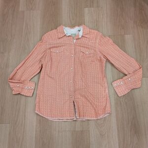 Roper Wear The West Burnt Orange Patterned Snap Long Sleeve Size XL